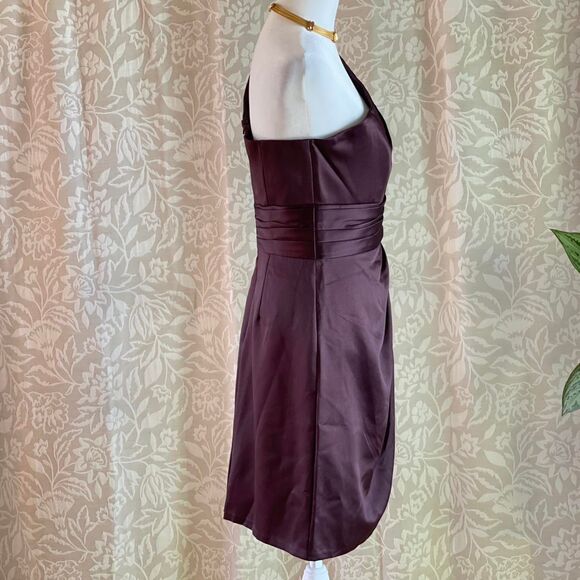 NWT David's Bridal Bridesmaid Mini Dress Brown Satin One Shoulder Size 6 - Picture 2 of 8